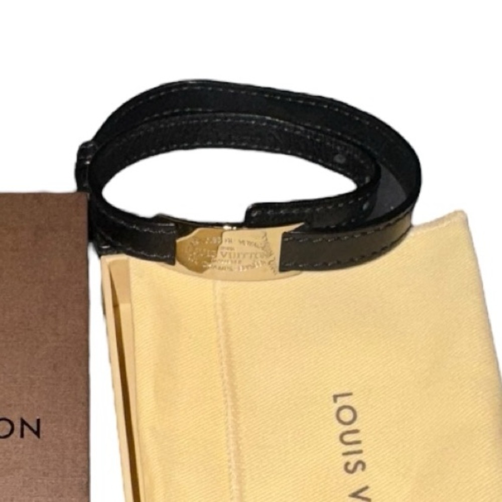 NWOT Louis Vuitton Black/Silver Leather Wrap Around Bracelet + Box + Dustbag - Picture 2 of 2